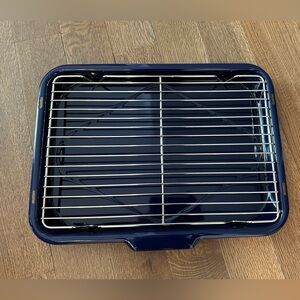 WOLF Navy Enamel Roasting Pan with Rack, NEW